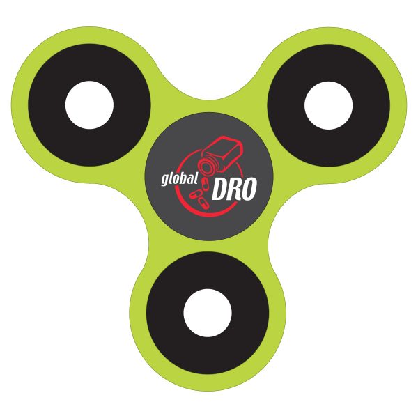 Green Global DRO branded fidget spinner.