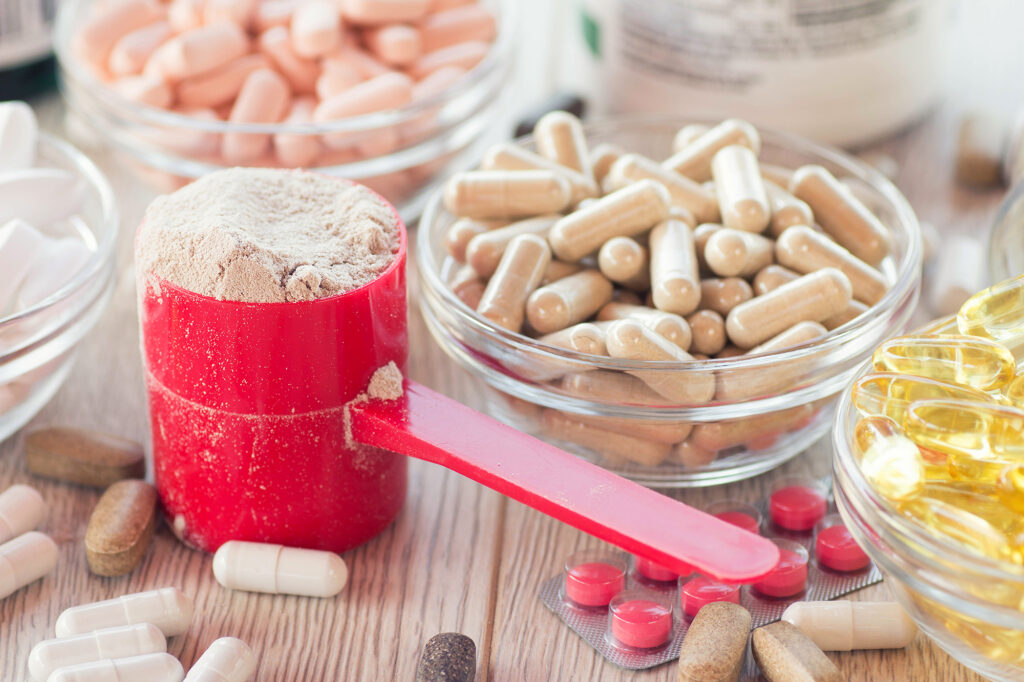 Powder and capsule dietary supplements.