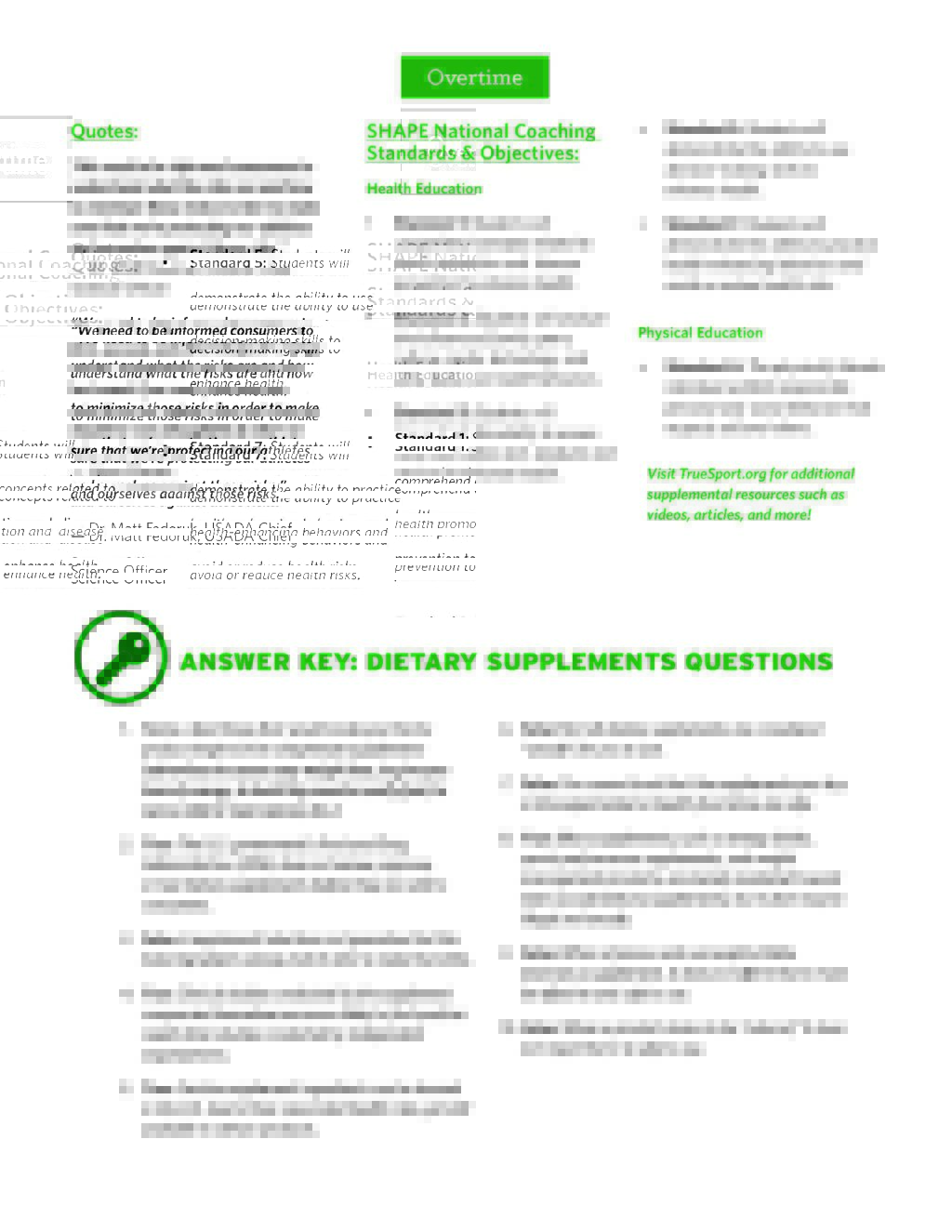 dietary supplements lesson standards