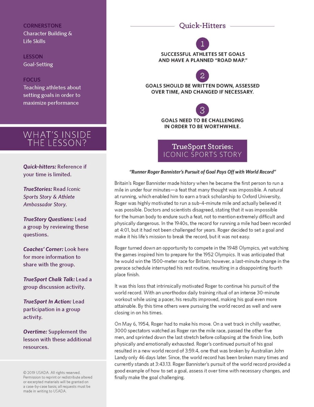Goal-Setting Lesson Quick Hitters