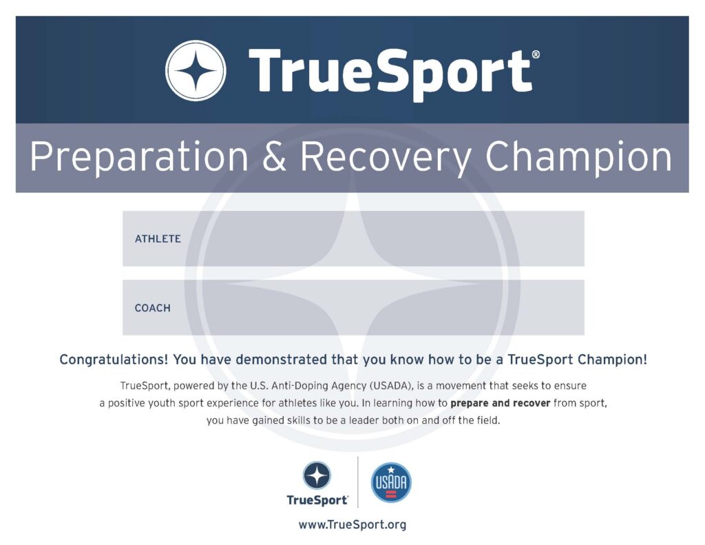 Preparation & Recovery Champion Athlete Certificate