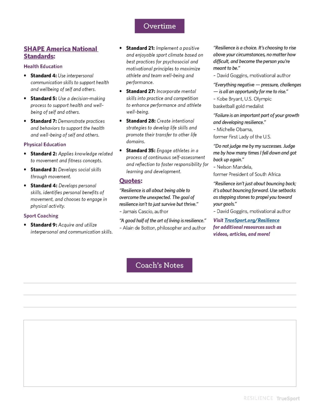 Overtime section of Resilience Lesson