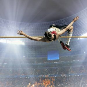 Image of a man during a high jump competition.